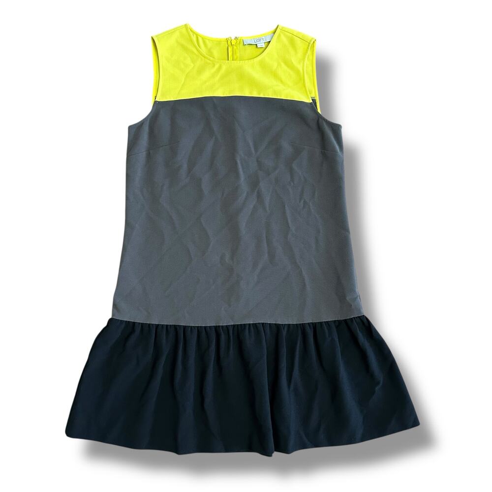 LOFT Women’s Size 6‎ Colorblock Shift Dress Yellow Gray Black Sleeveless Career